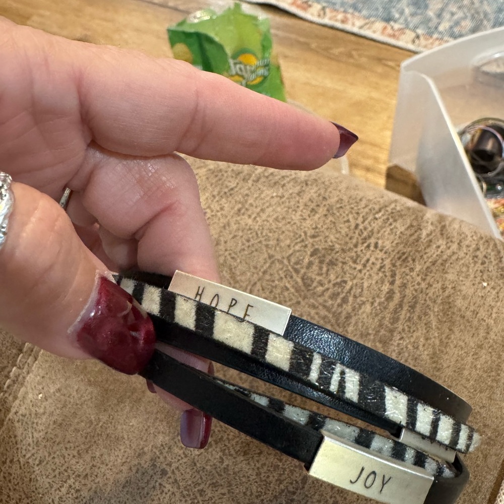 Black and White Striped Leather Bracelets